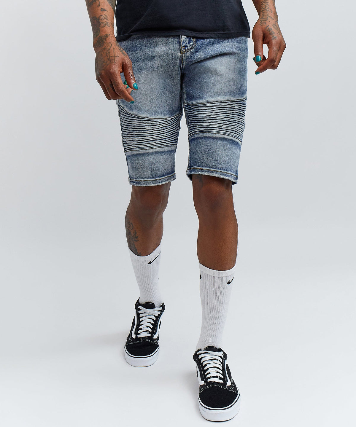 Oliver Light Wash Moto Denim Shorts