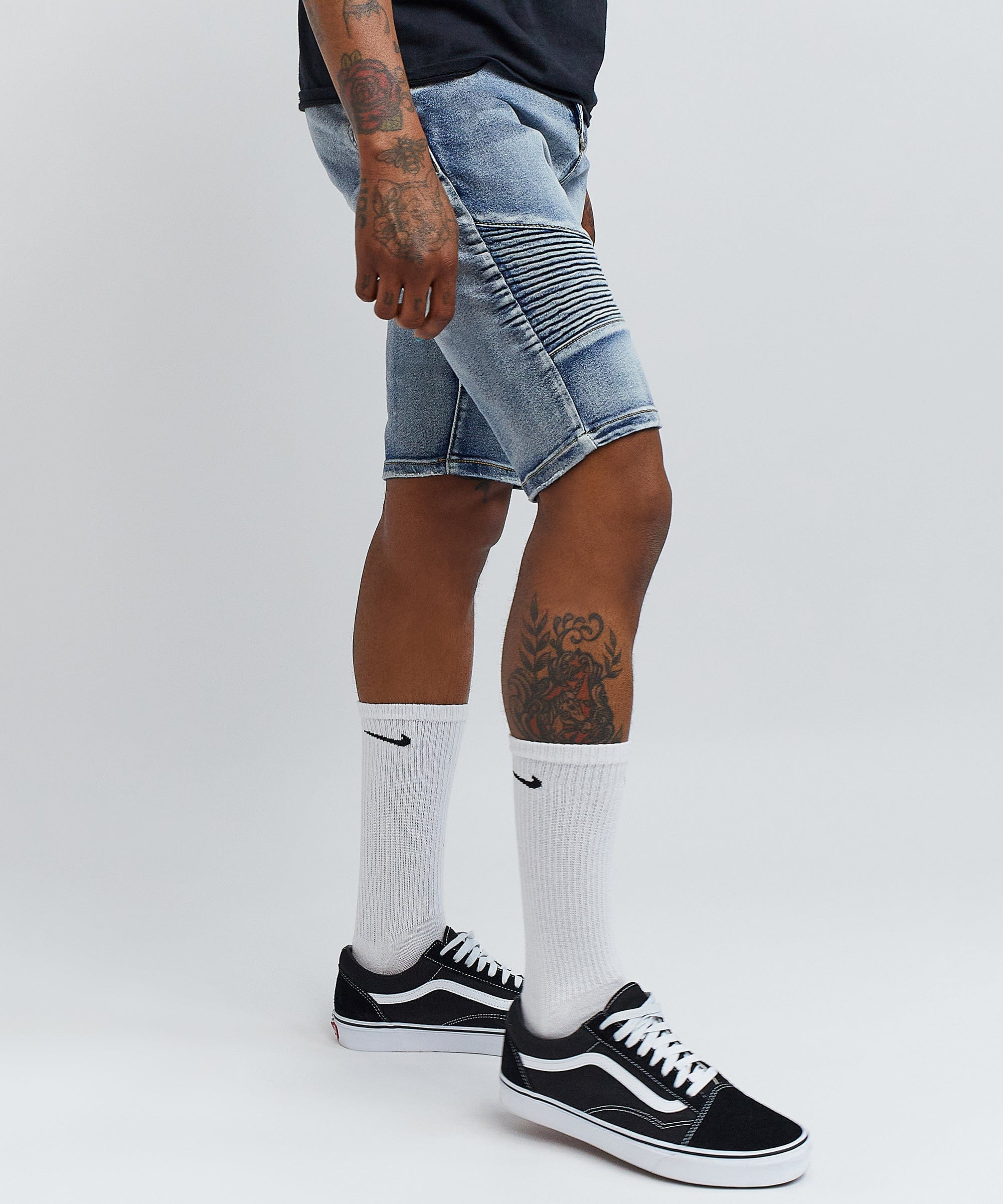 Oliver Light Wash Moto Denim Shorts