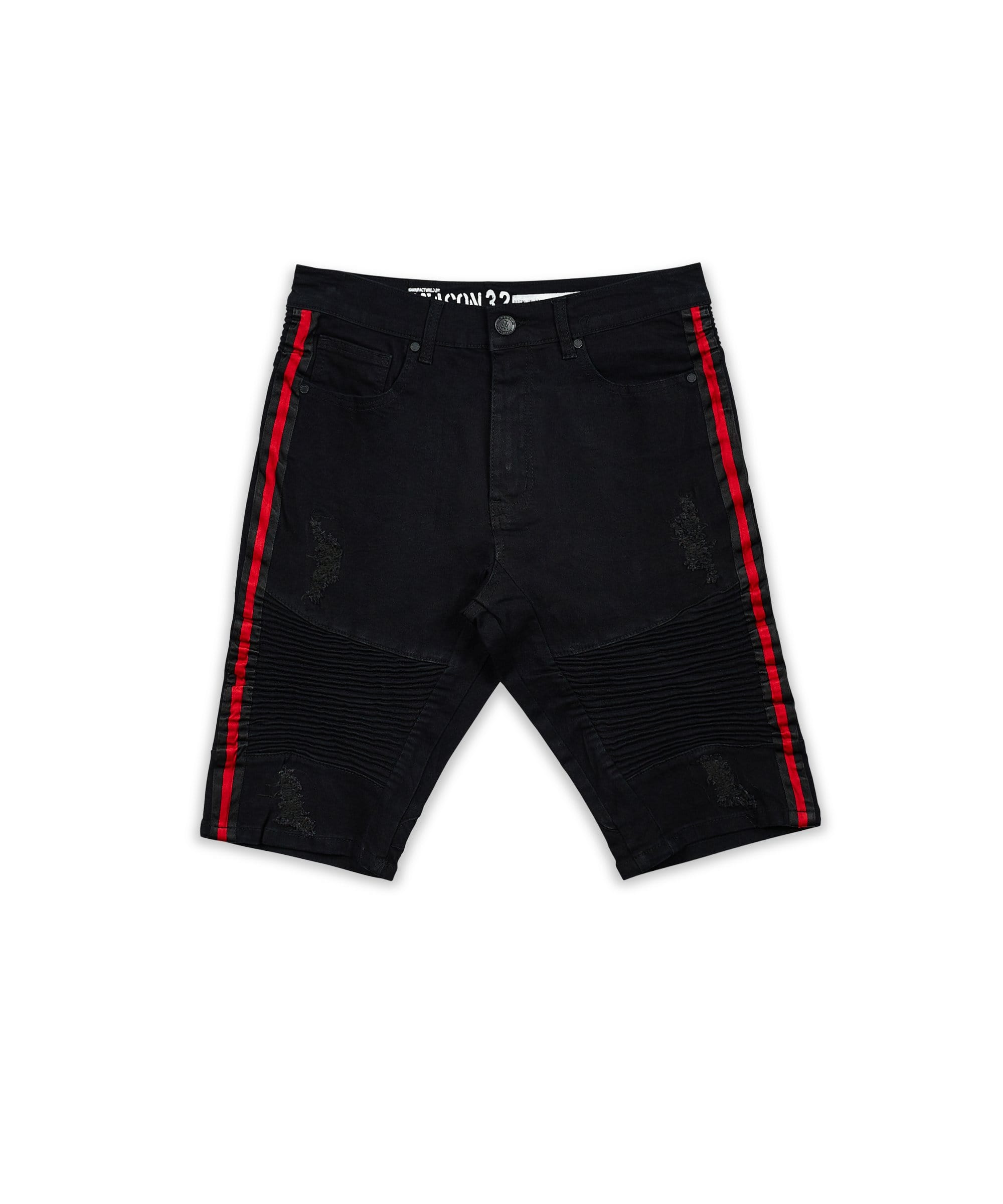 Dunham Side Stripe Black Wash Moto Denim Shorts