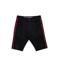Dunham Side Stripe Black Wash Moto Denim Shorts