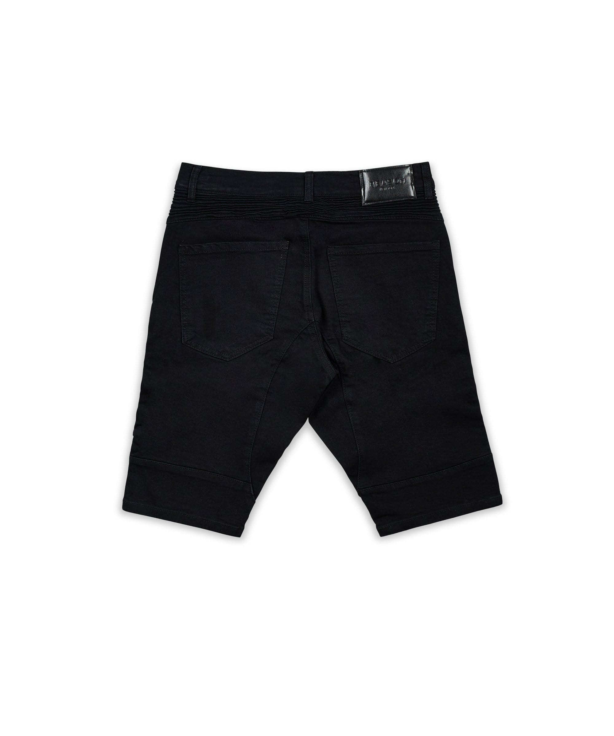 Dunham Side Stripe Black Wash Moto Denim Shorts