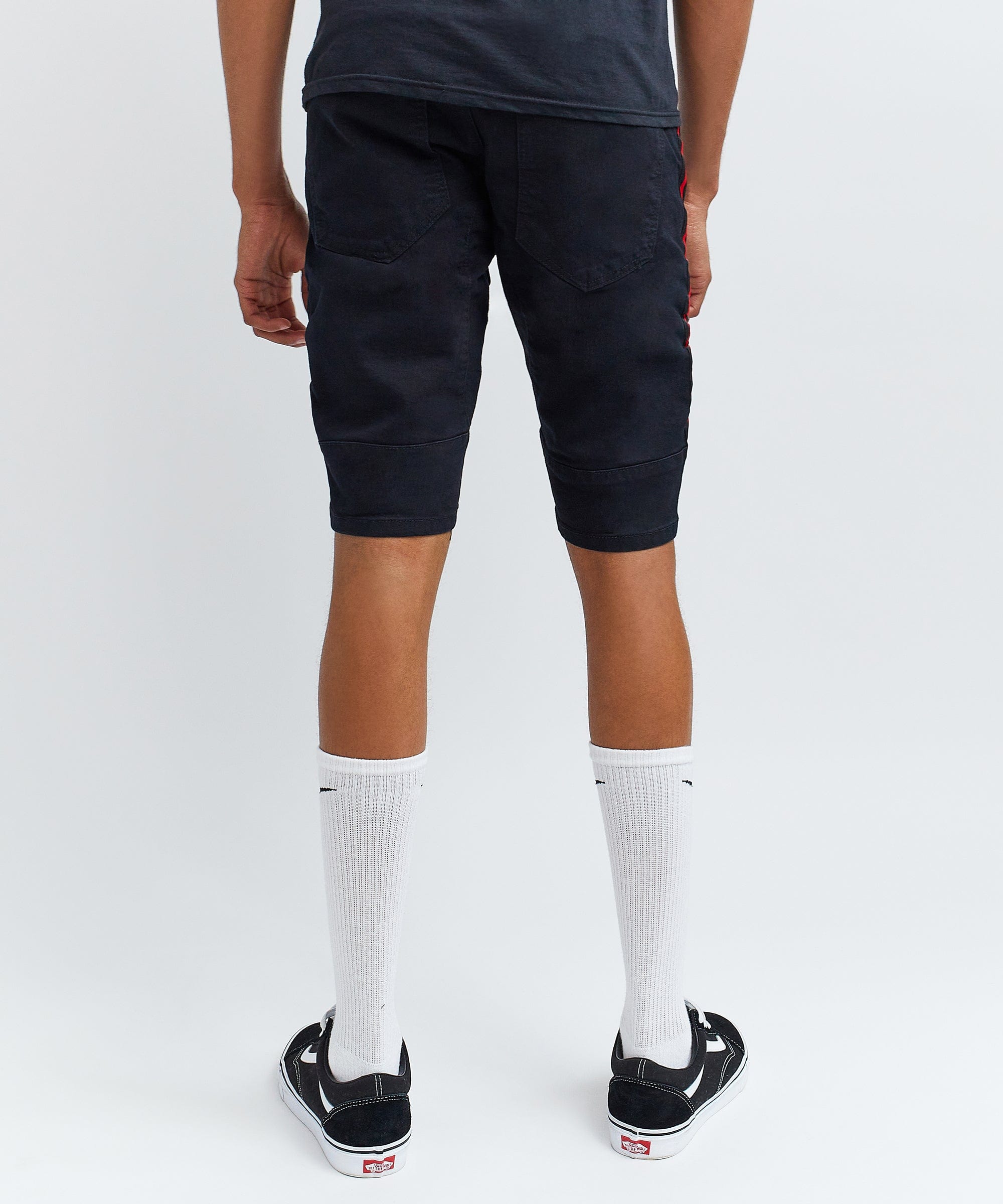 Dunham Side Stripe Black Wash Moto Denim Shorts