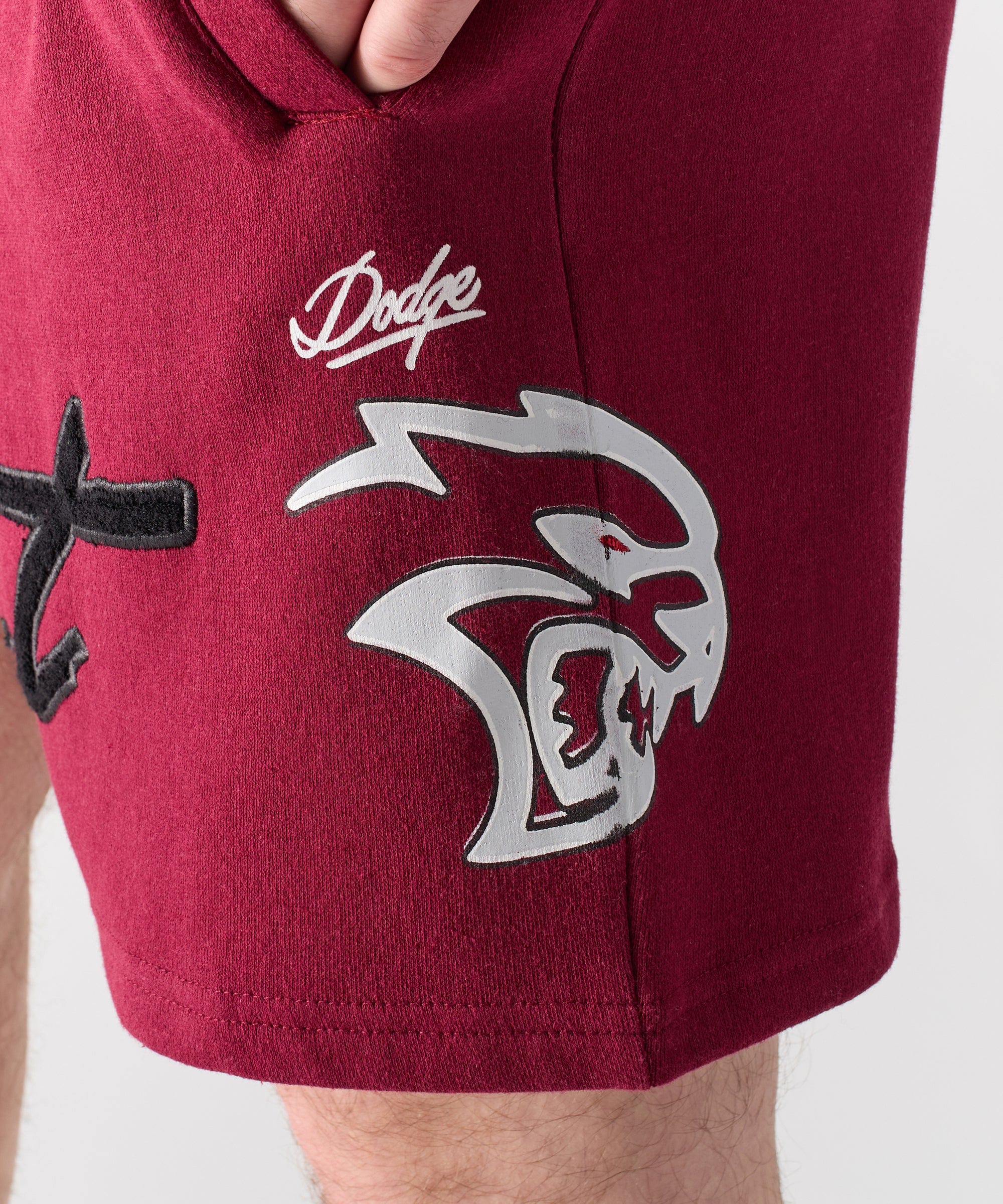 Hellcat Embroidered Fleece Shorts - Burgundy
