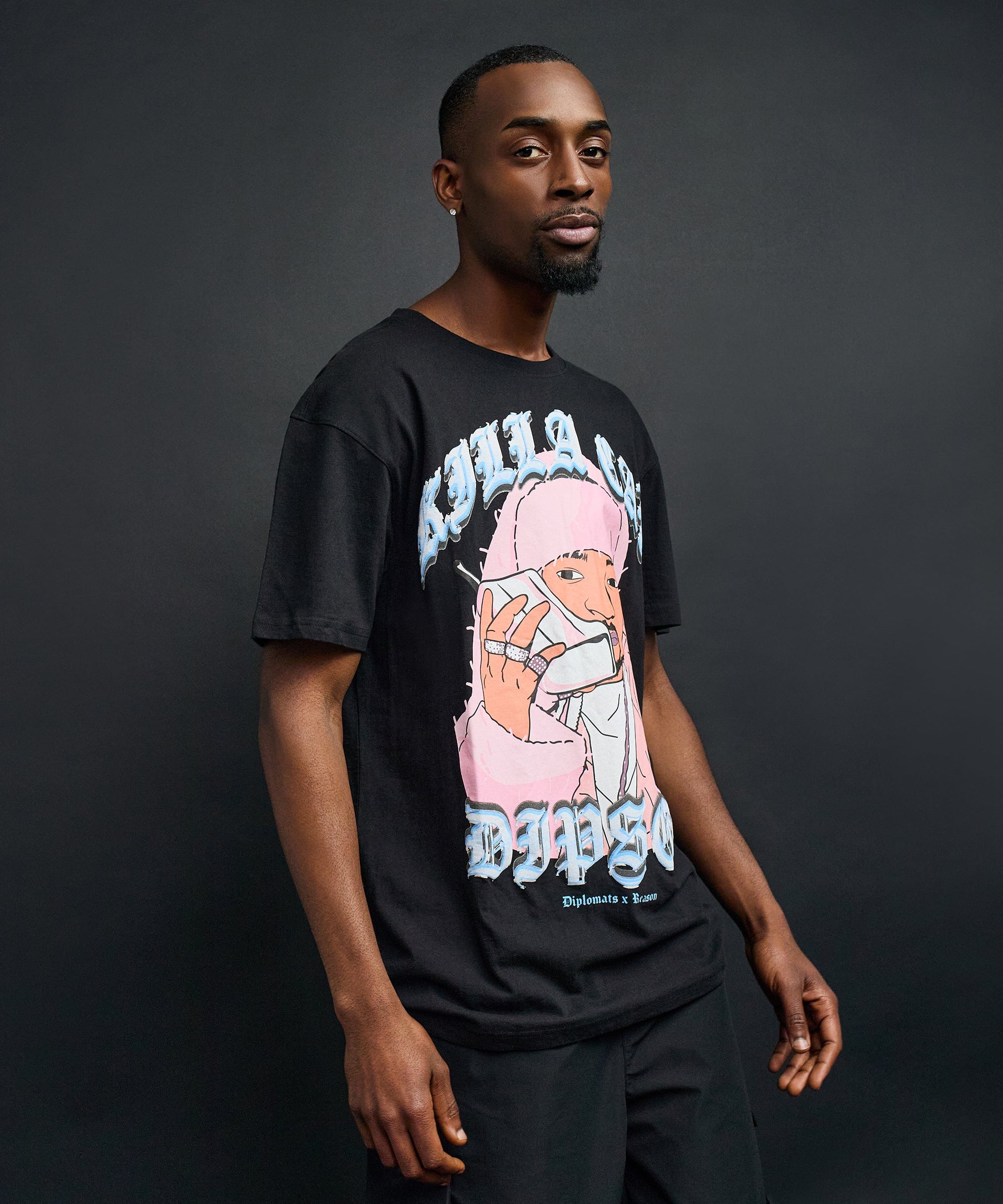 Cam Front Print Short Sleeve Tee - Black