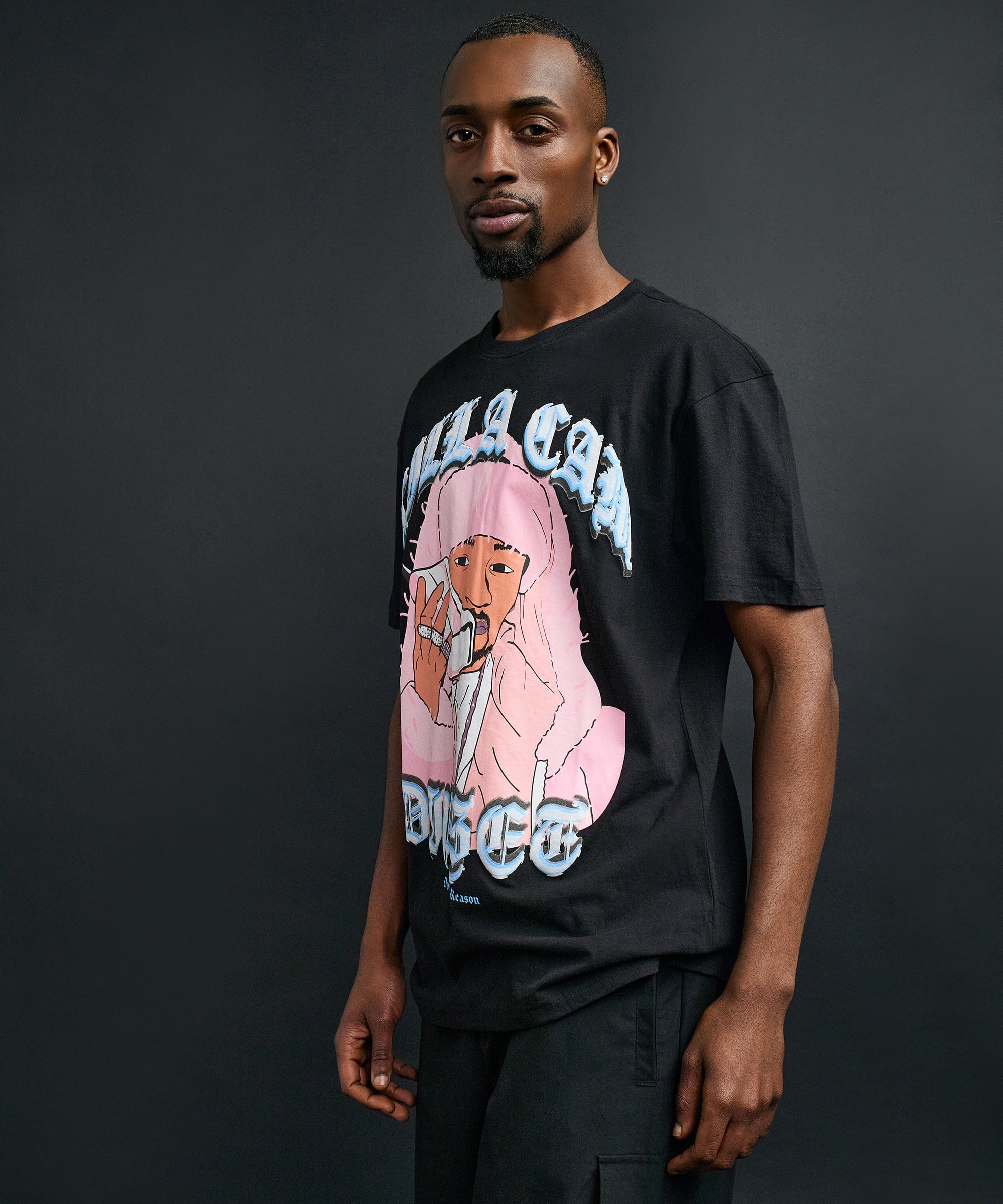 Cam Front Print Short Sleeve Tee - Black