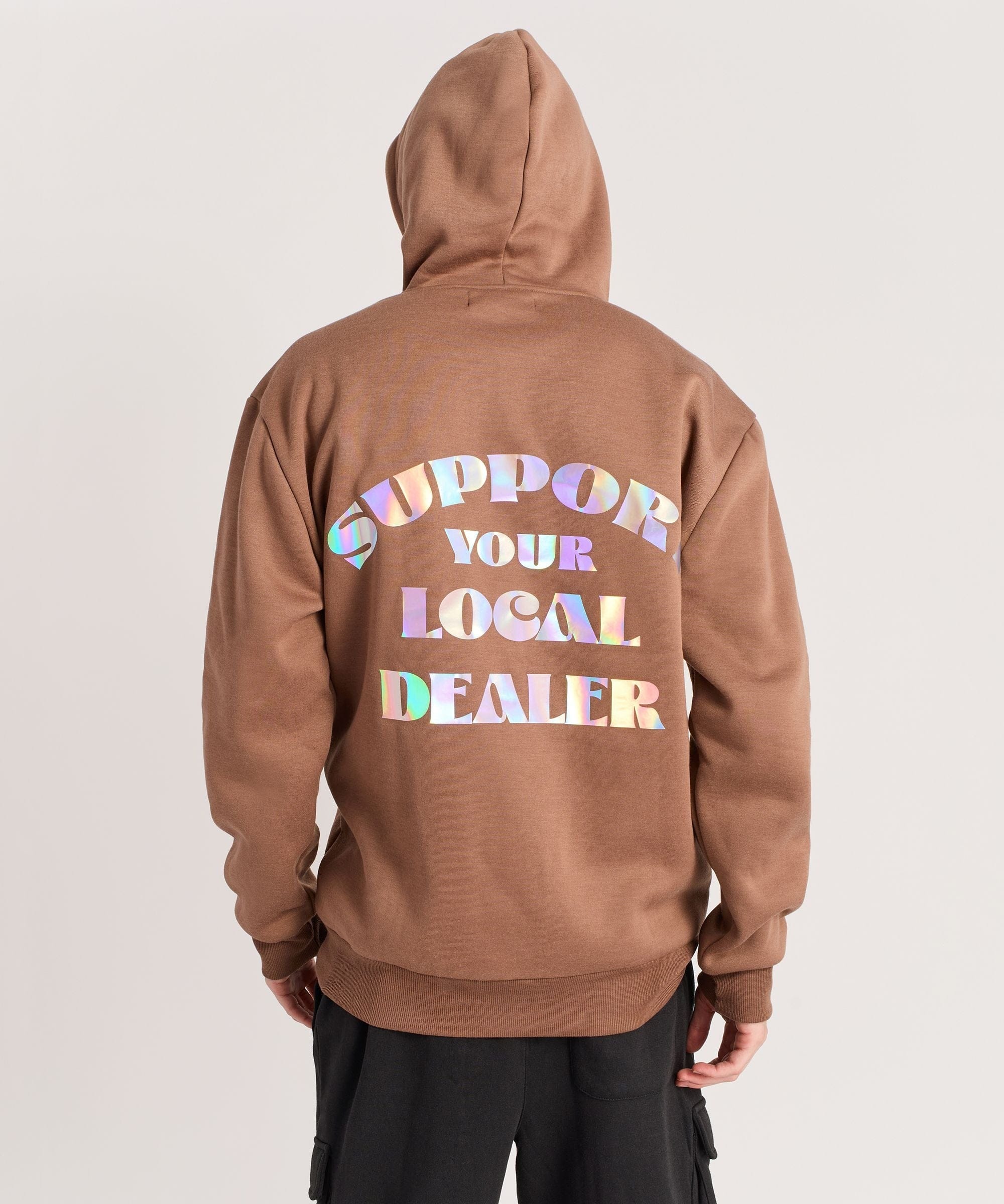Support Local Iridescent Foil Print Hoodie - Brown