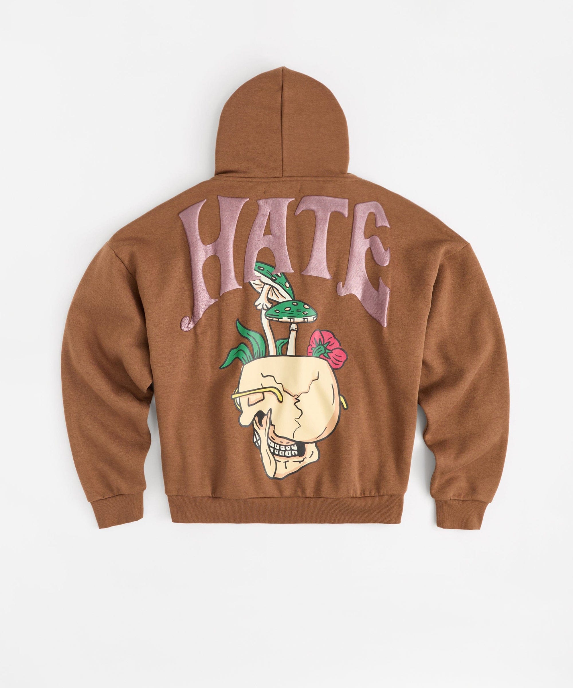 Love Hate Puff Print Hoodie - Khaki