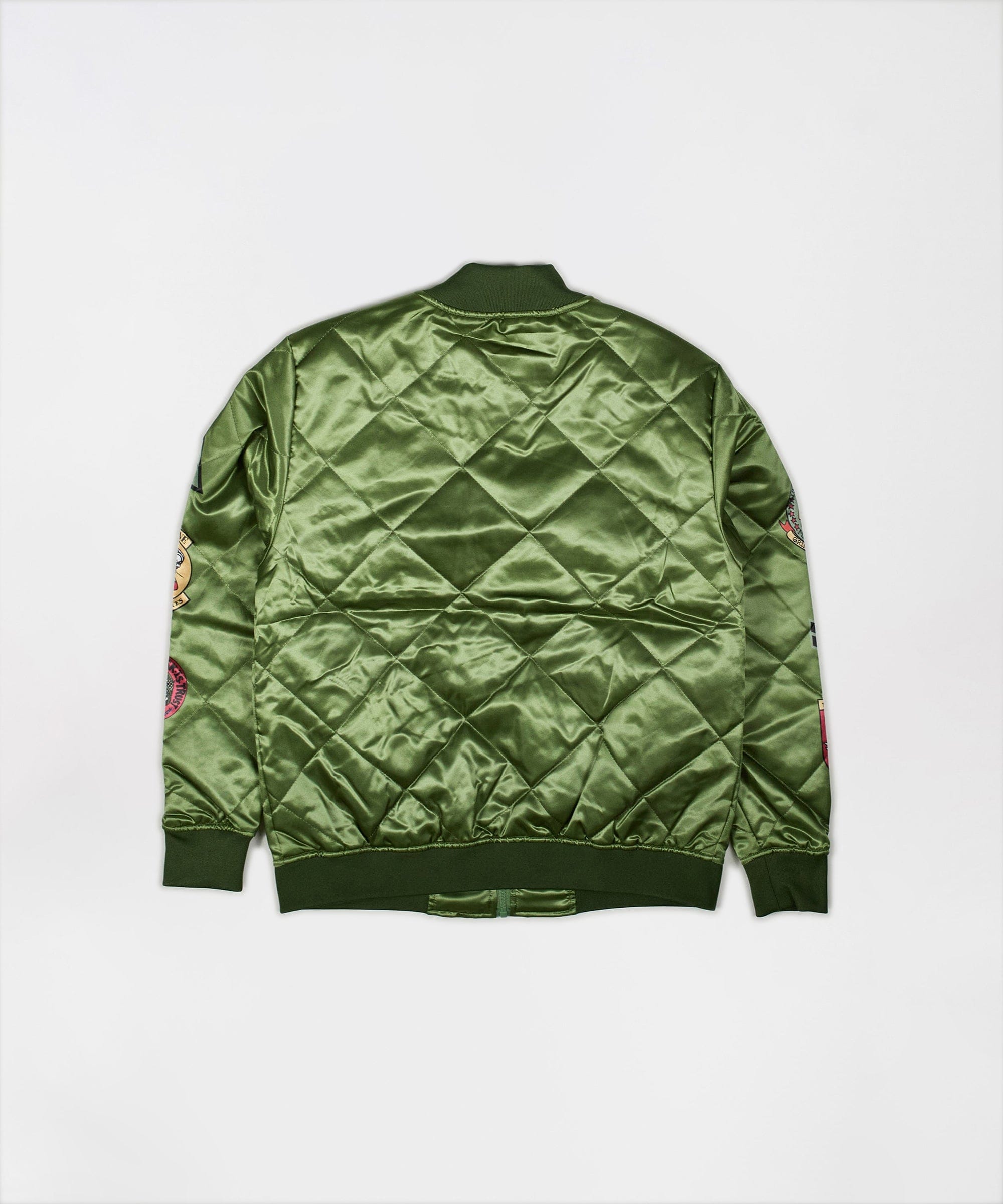 Military Satin Bomber Jacket - Olive Green