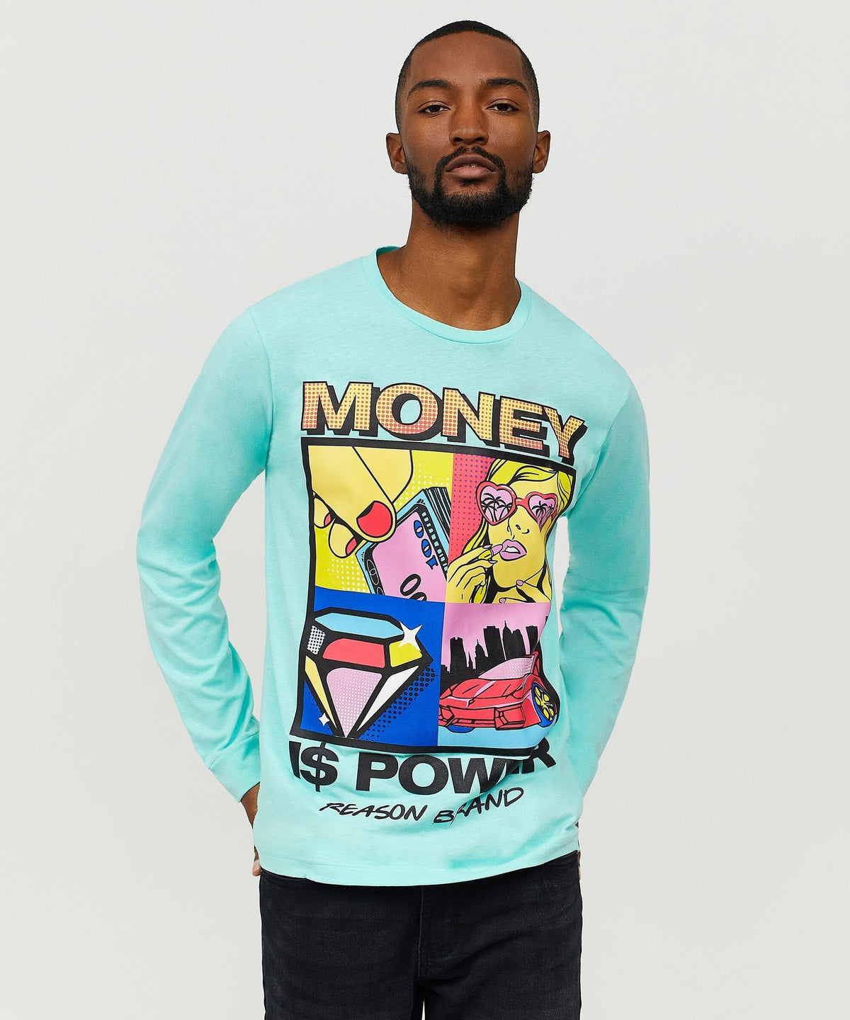 Money Is Power Long Sleeve Tee - Teal