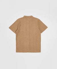 Towel Short Sleeve Embossed Pattern Button Down Shirt - Rust