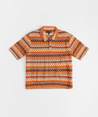 Jacquard Polo Short Sleeve Button Down Shirt - Brown