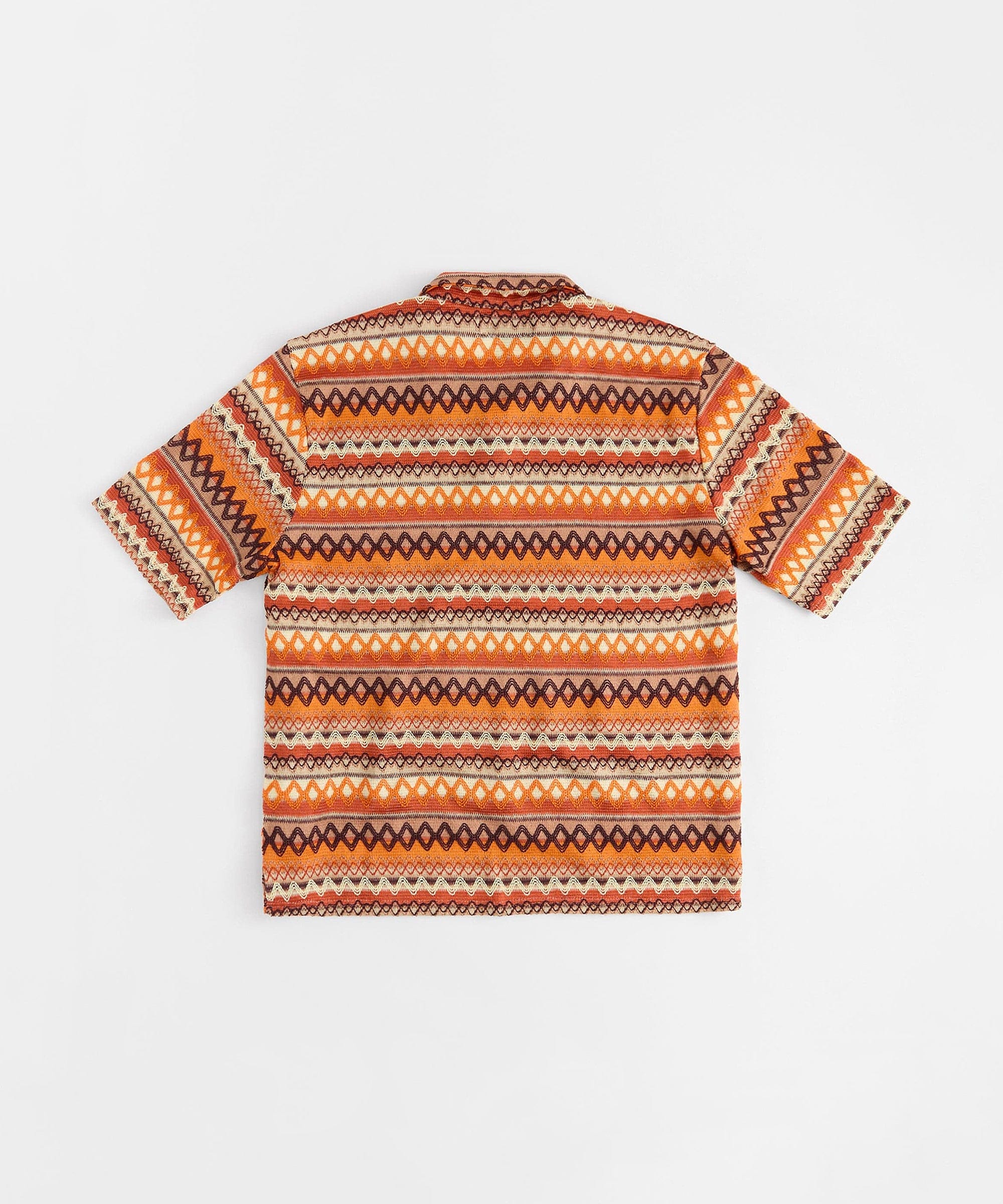 Jacquard Polo Short Sleeve Button Down Shirt - Brown