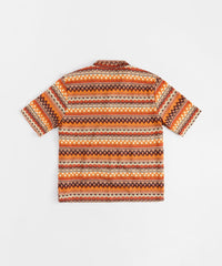 Jacquard Polo Short Sleeve Button Down Shirt - Brown