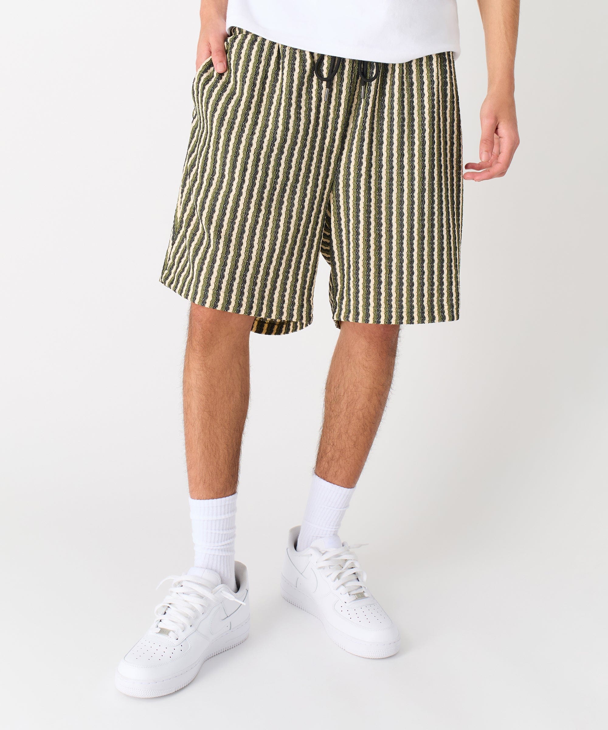 Jacquard Knit Striped Short - Green