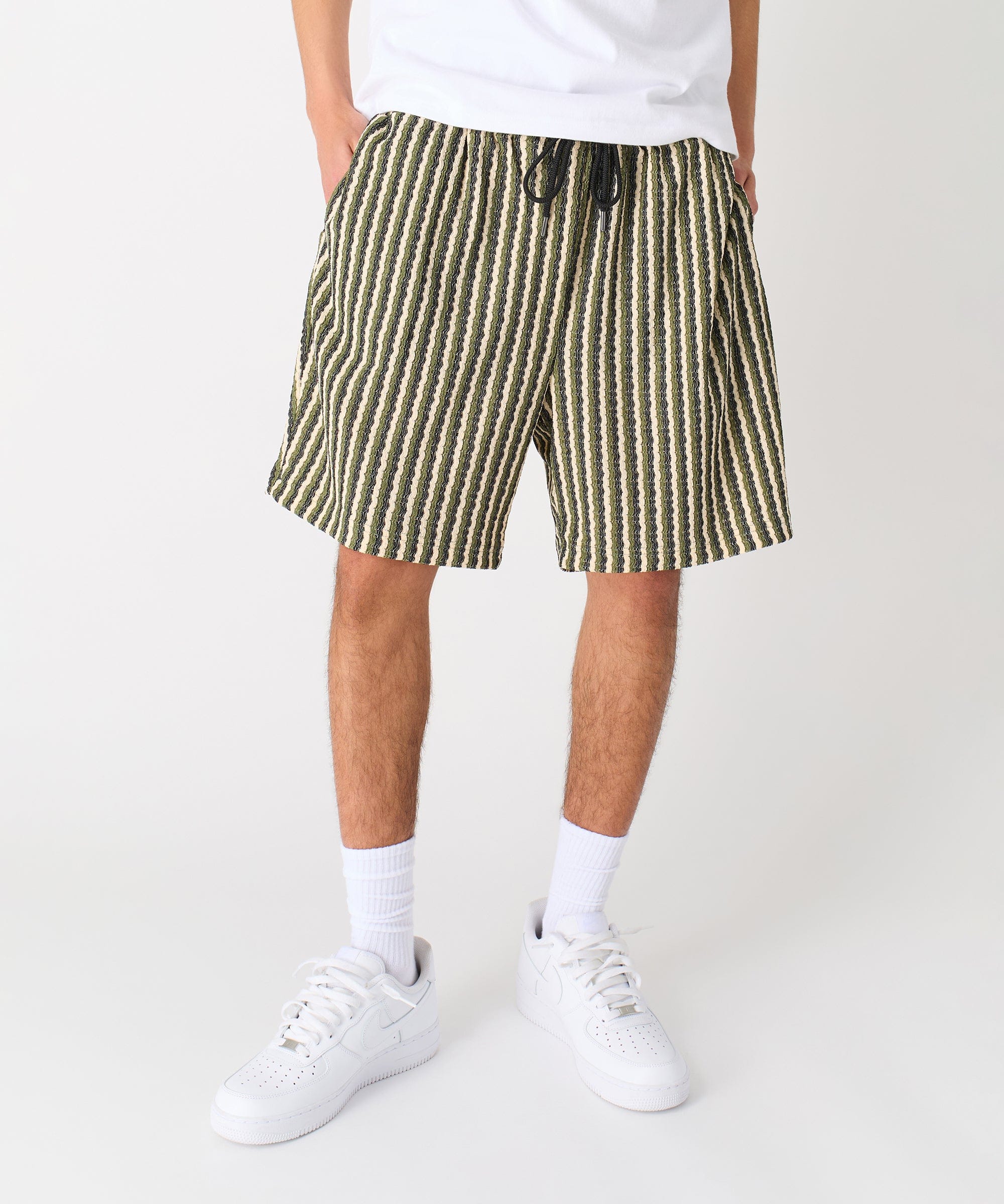 Jacquard Knit Striped Short - Green