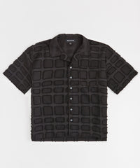 Kids Textured Short Sleeve Button Down Shirt - Black