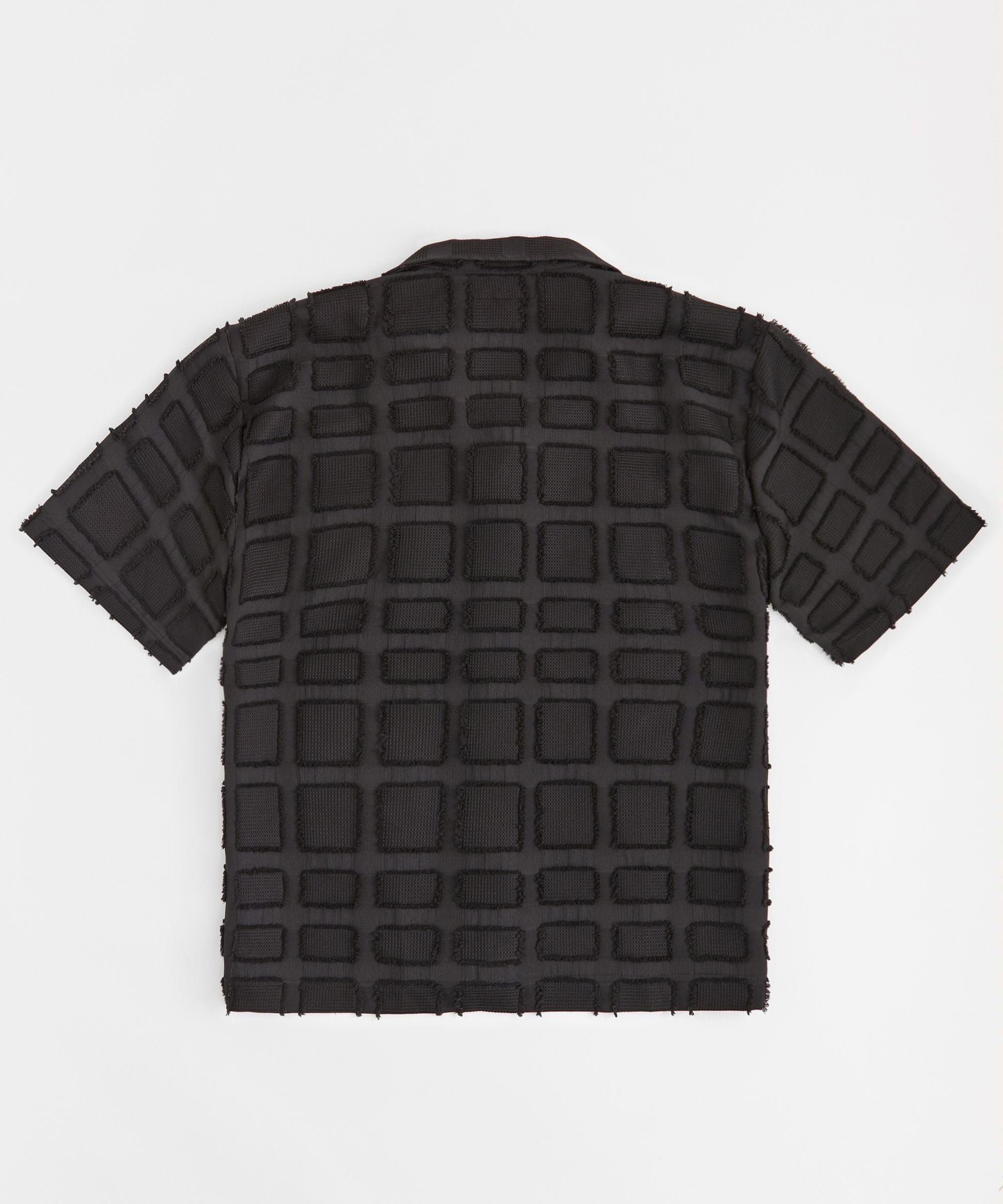 Kids Textured Short Sleeve Button Down Shirt - Black