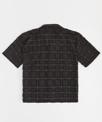 Kids Textured Short Sleeve Button Down Shirt - Black