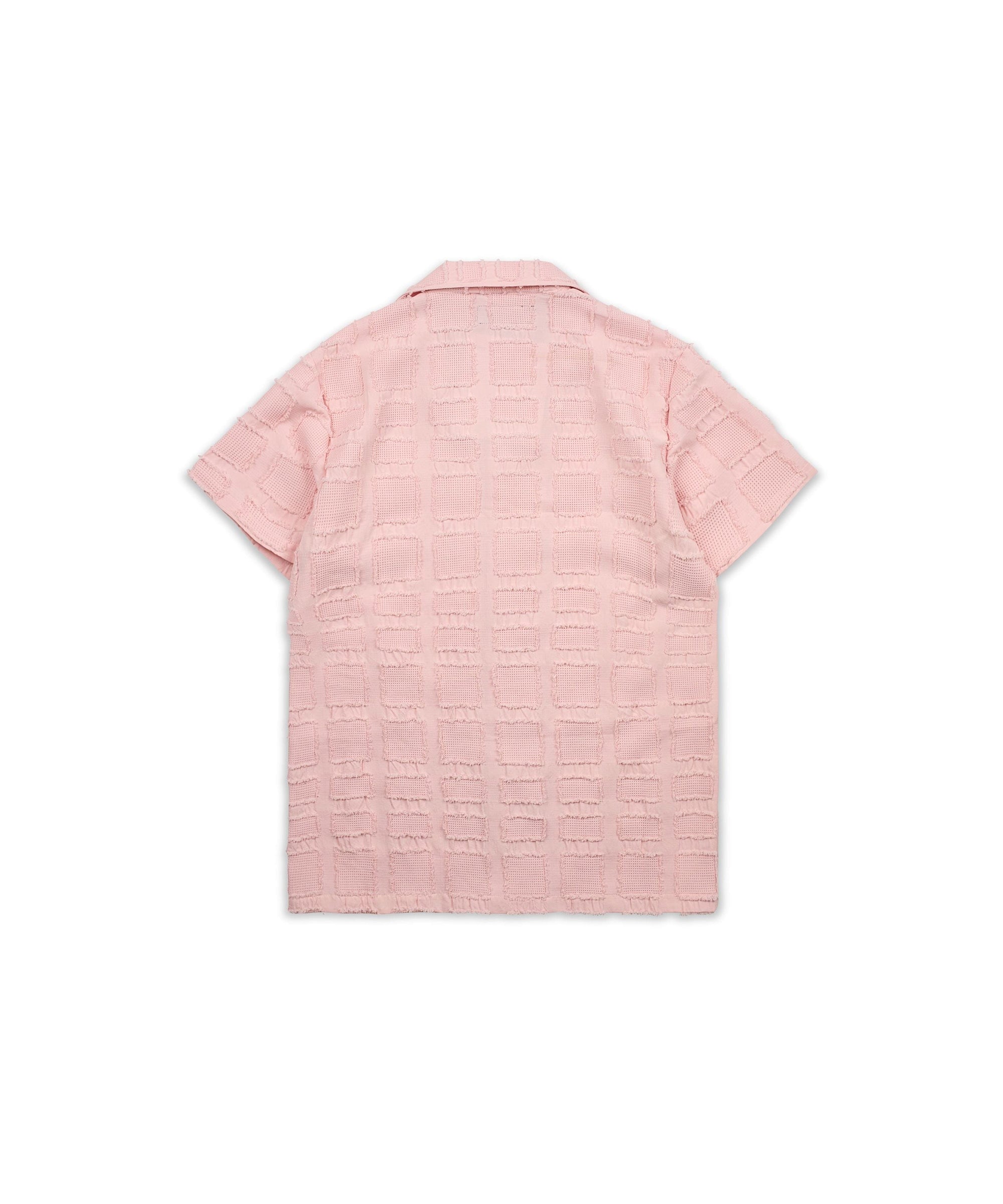 Textured Short Sleeve Button Down Shirt - Light Pink