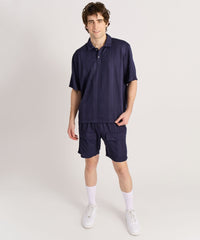 Jacquard Knit Textured Polo Shirt - Navy