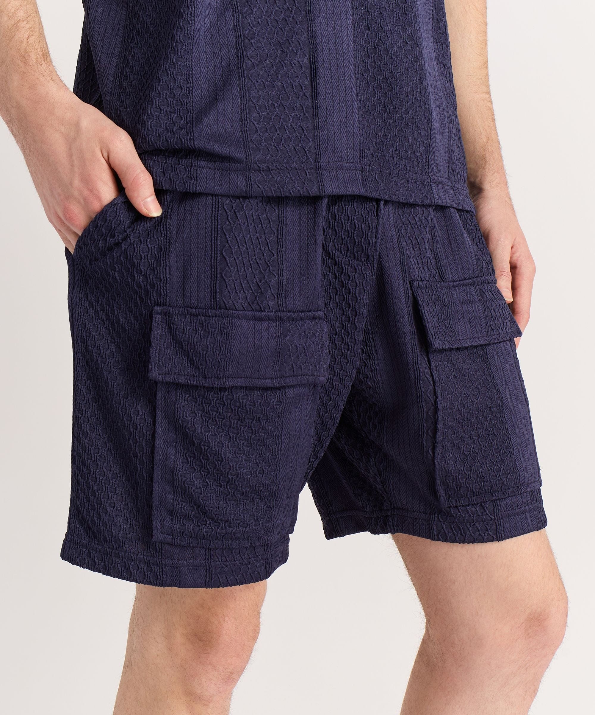 Jacquard Knit Textured Short - Navy