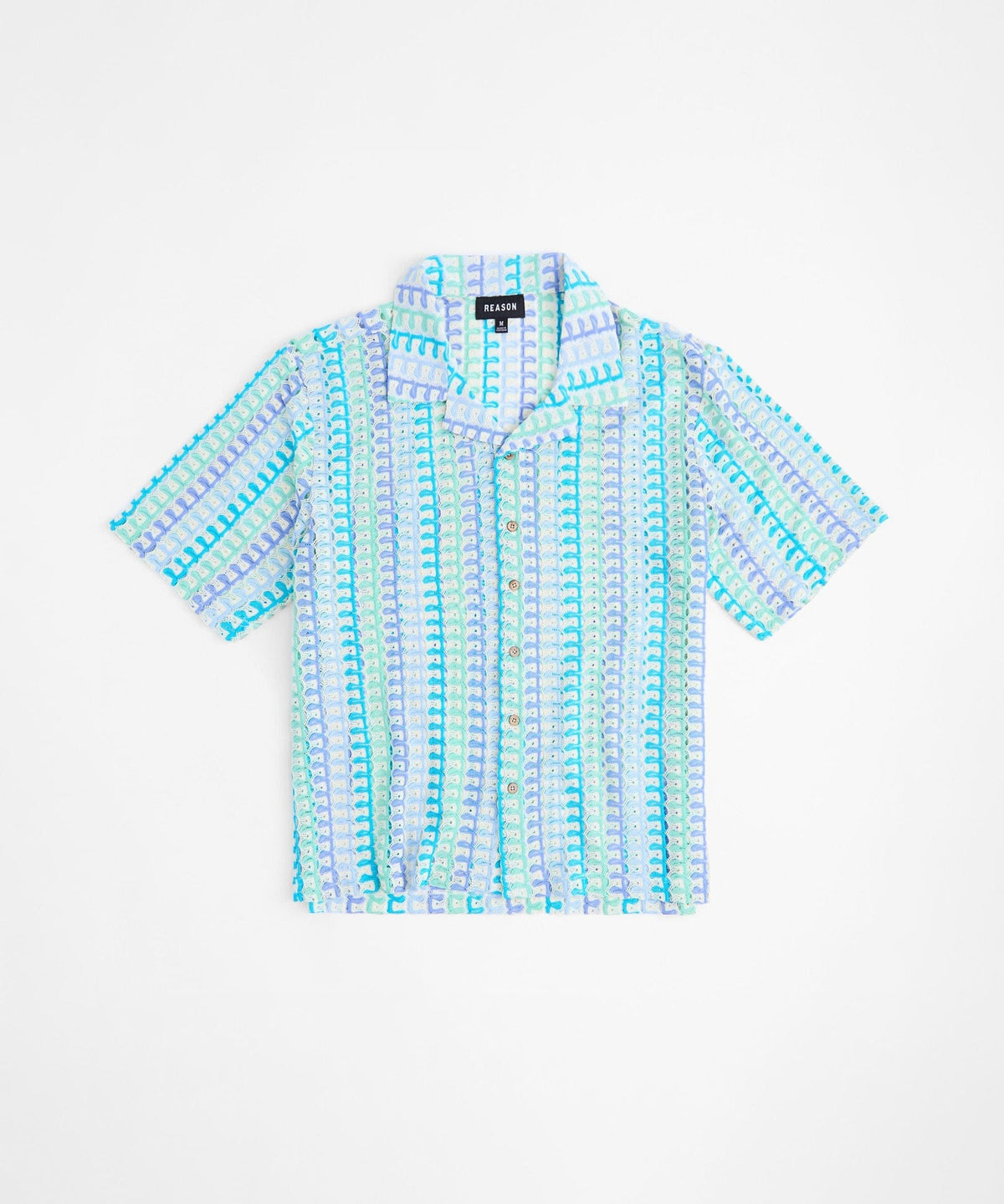 Textured Knit Short Sleeve Button Down Shirt - Light Blue