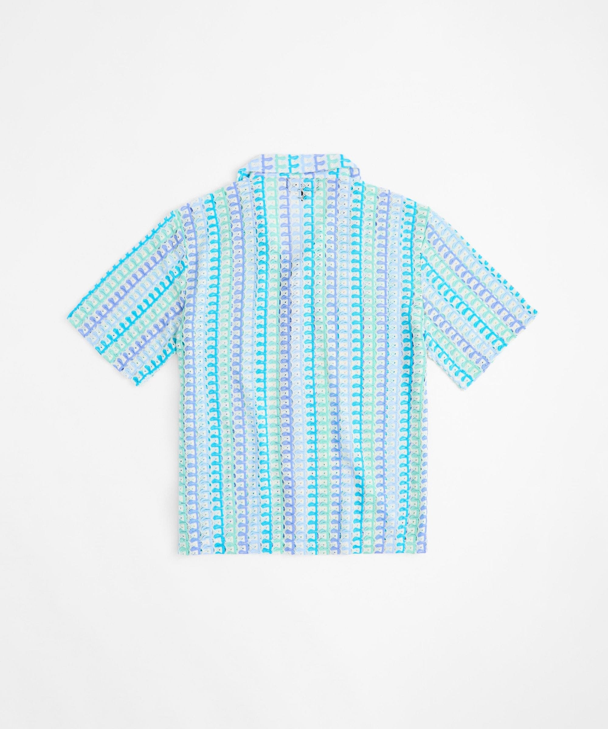 Textured Knit Short Sleeve Button Down Shirt - Light Blue