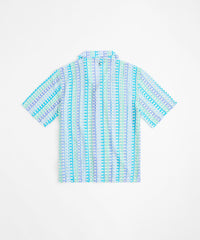 Textured Knit Short Sleeve Button Down Shirt - Light Blue