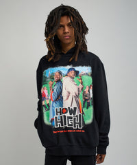 How High Oversized Front Print Hoodie - Black
