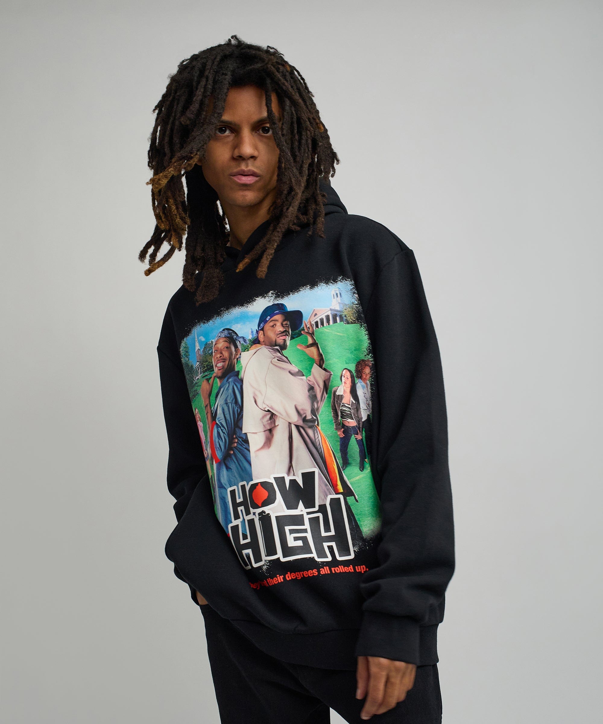 How High Oversized Front Print Hoodie - Black