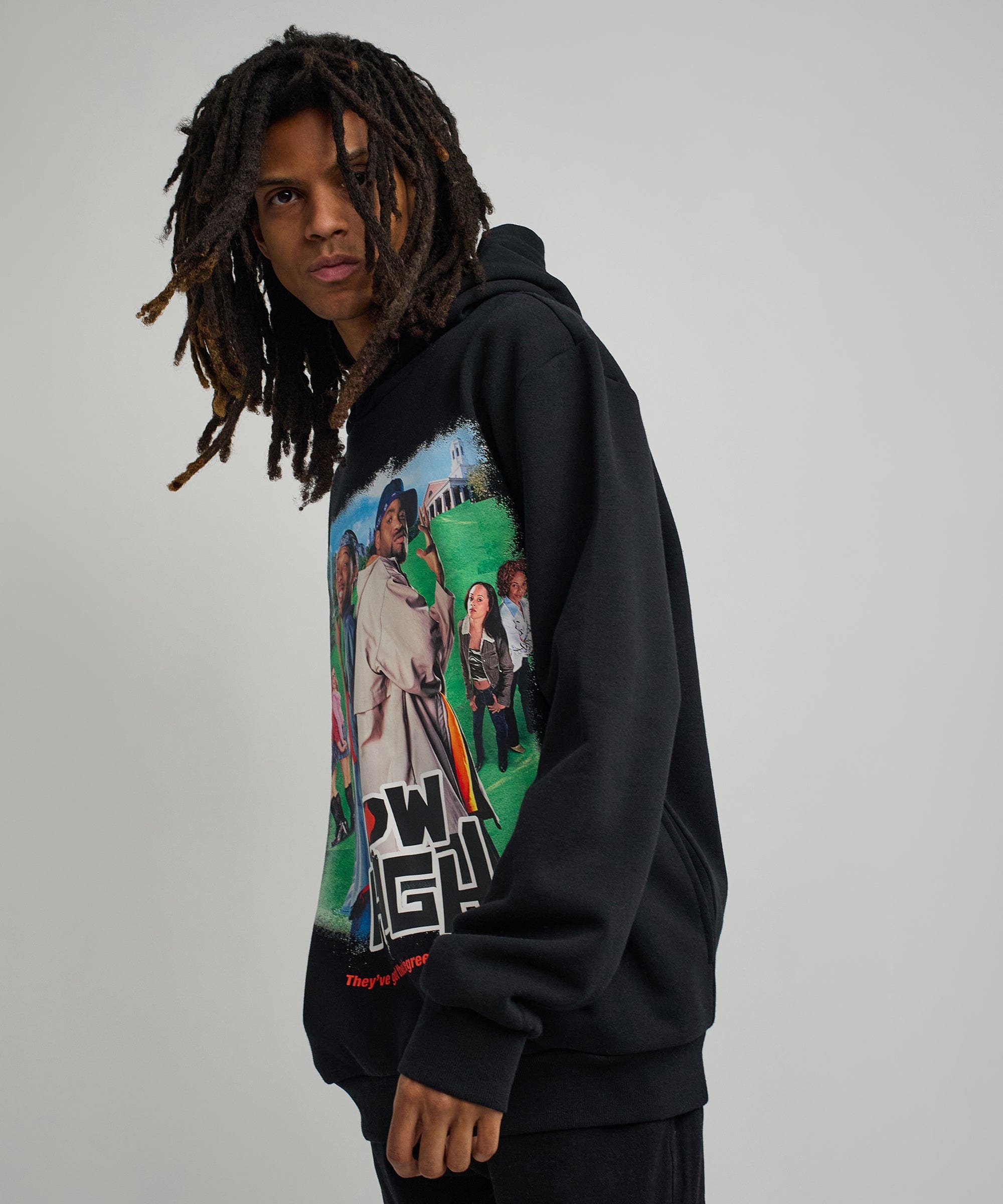 How High Oversized Front Print Hoodie - Black