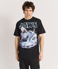 Jaws Front Print Short Sleeve Tee - Black