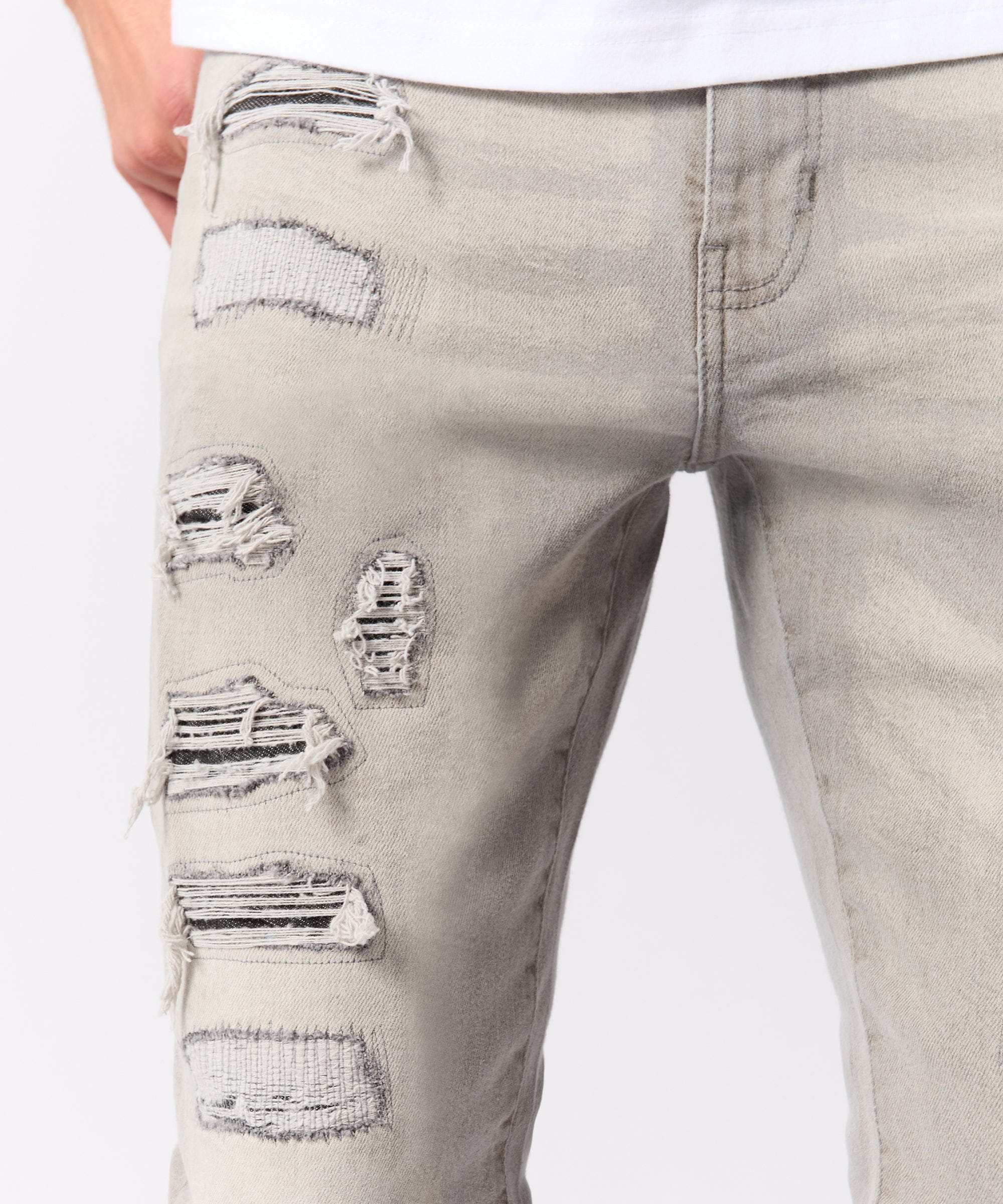 Rip And Repair Denim Jeans - Grey