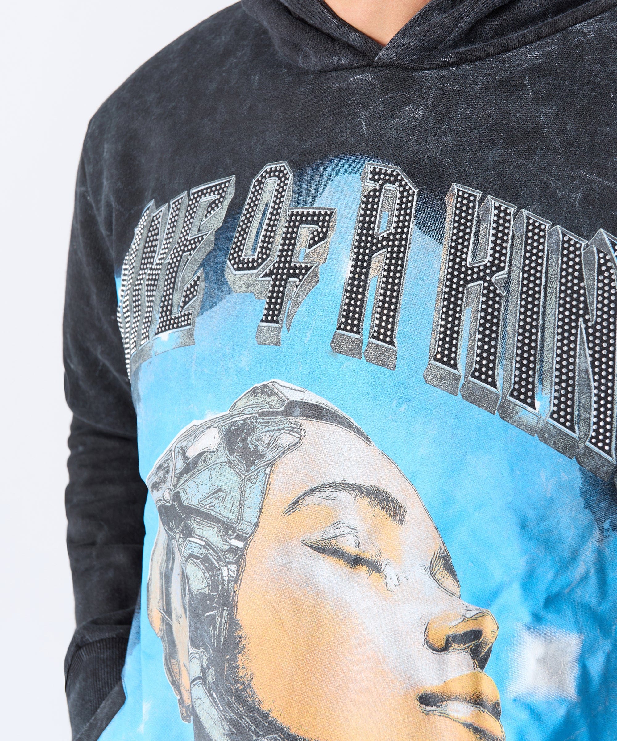 Washed One Of A Kind Rhinestone Hoodie - Charcoal