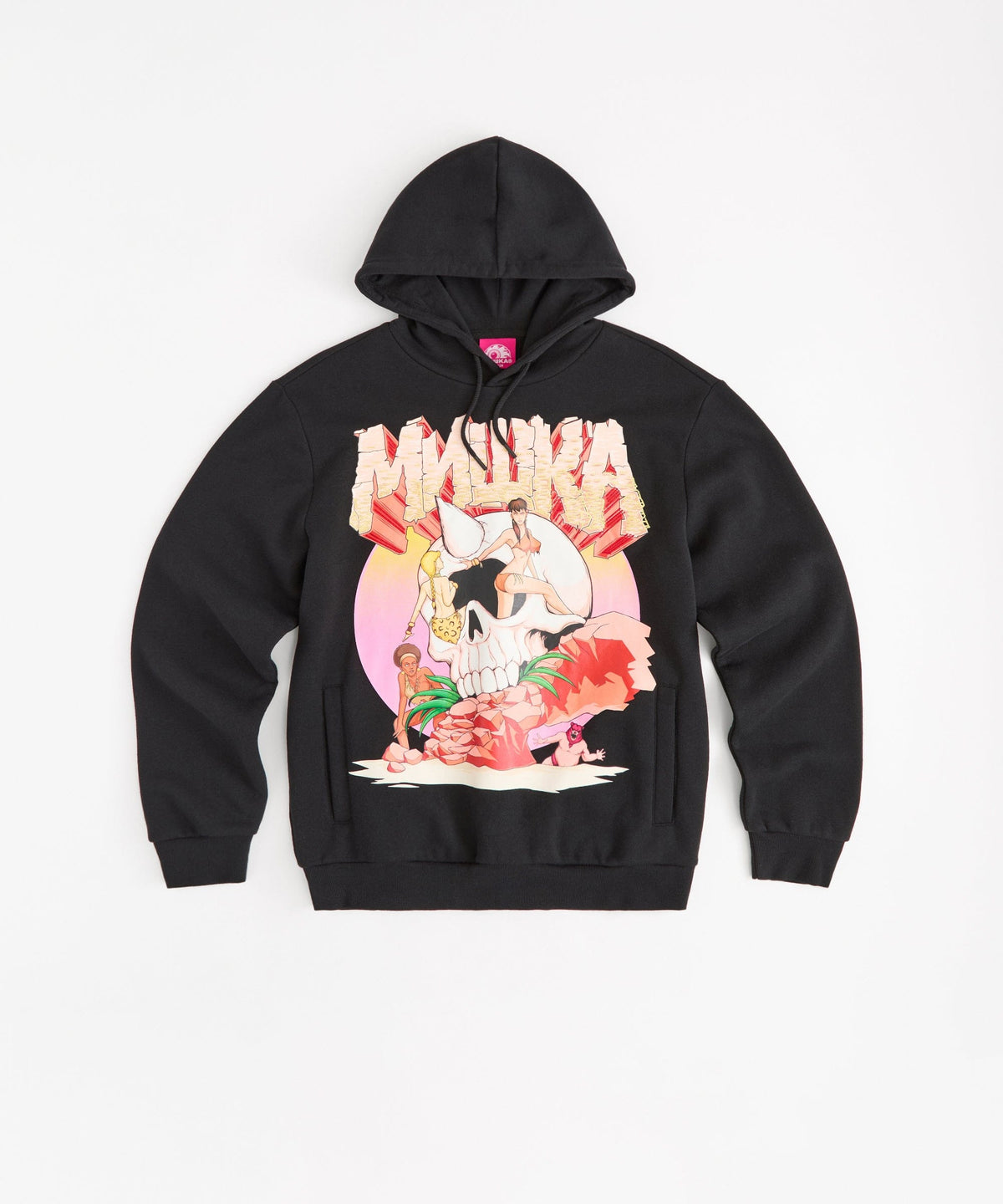 Mishka Graphic Print Embroidered Hoodie - Black