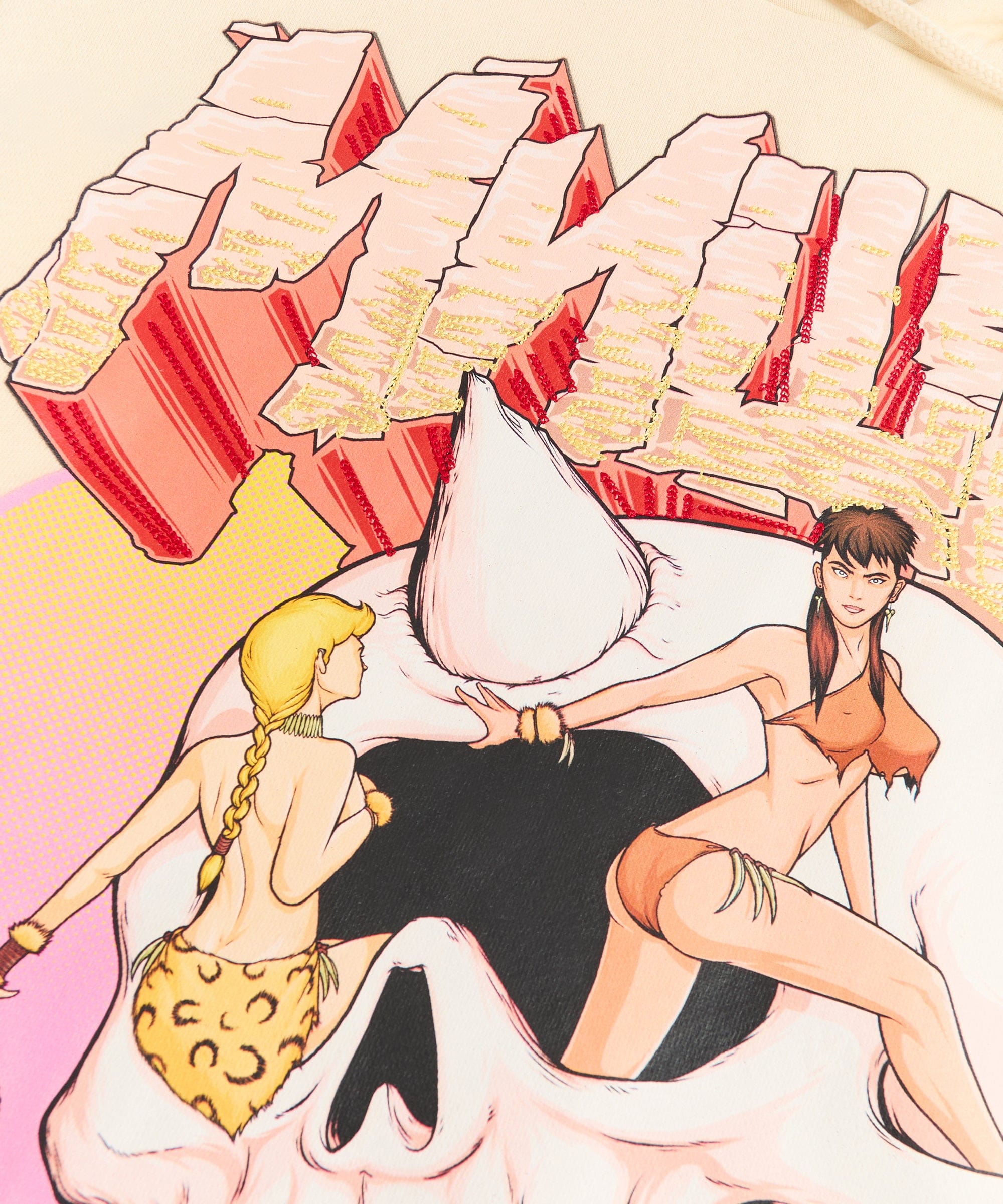 Mishka Graphic Print Embroidered Hoodie - Khaki