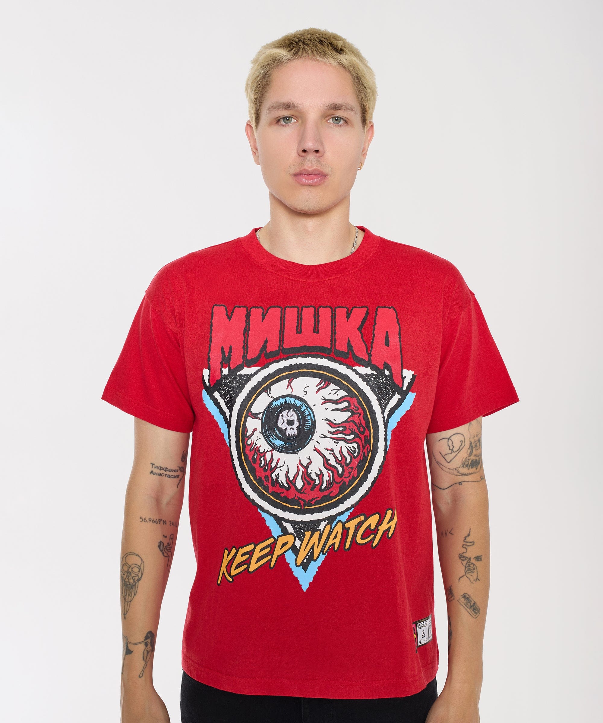 Mishka Keep Watch Embroidered Short Sleeve Tee - Red