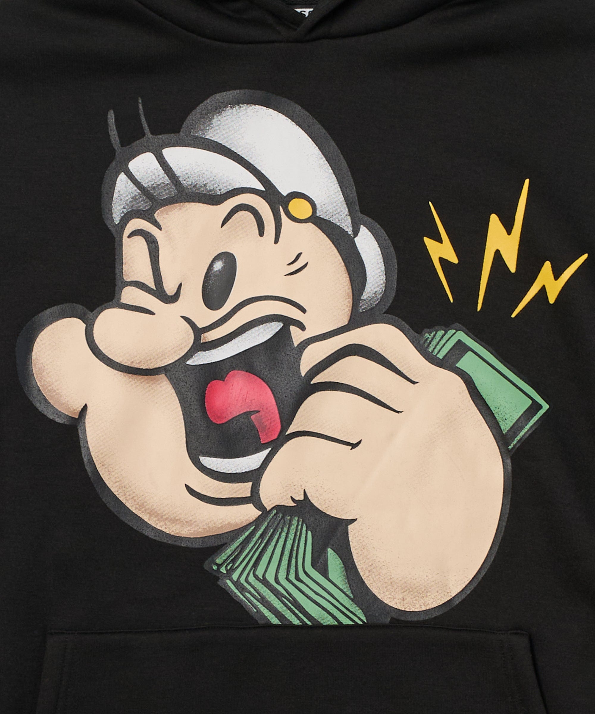 Popeye Front And Back Print Hoodie - Black