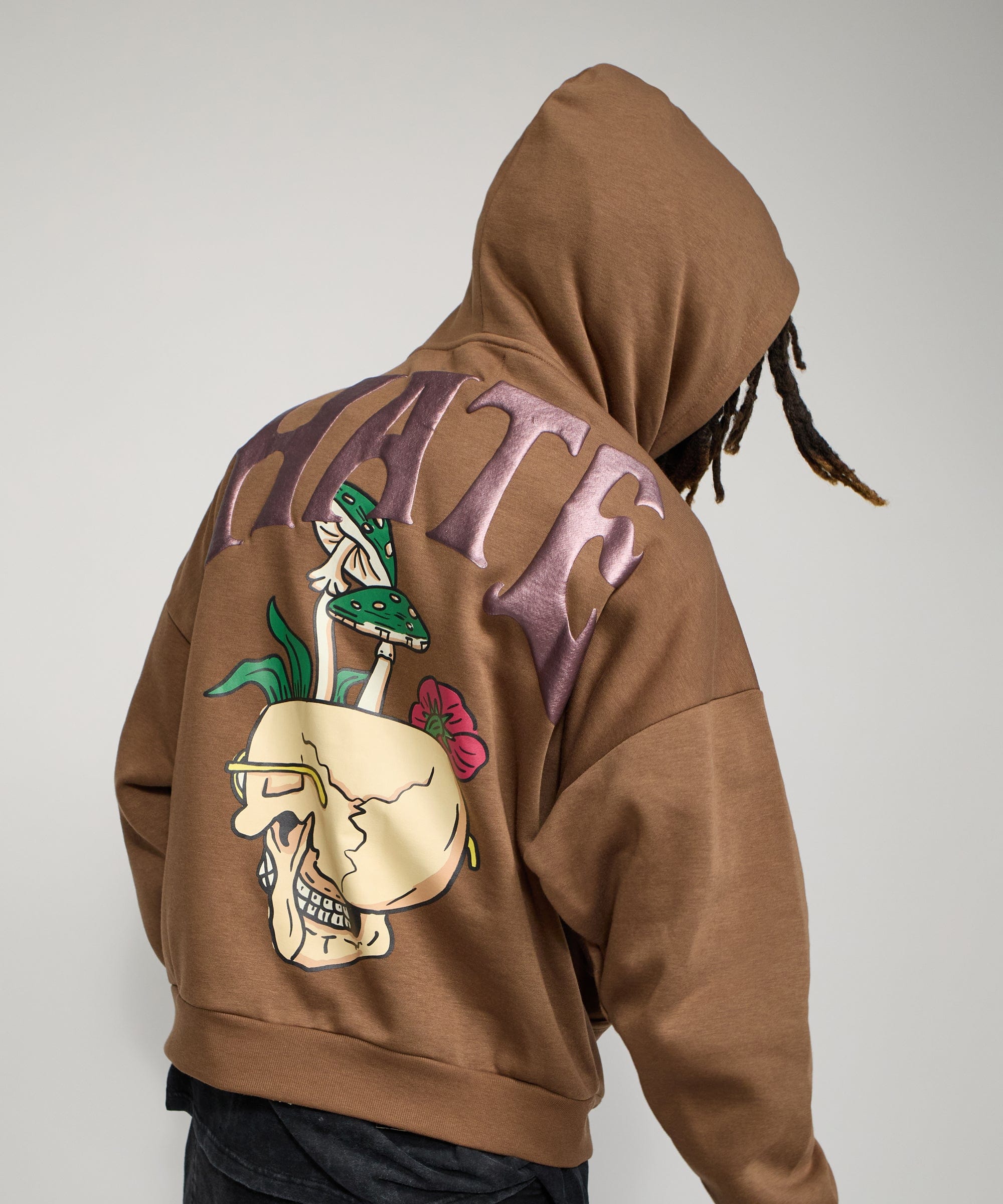 Love Hate Puff Print Hoodie - Khaki