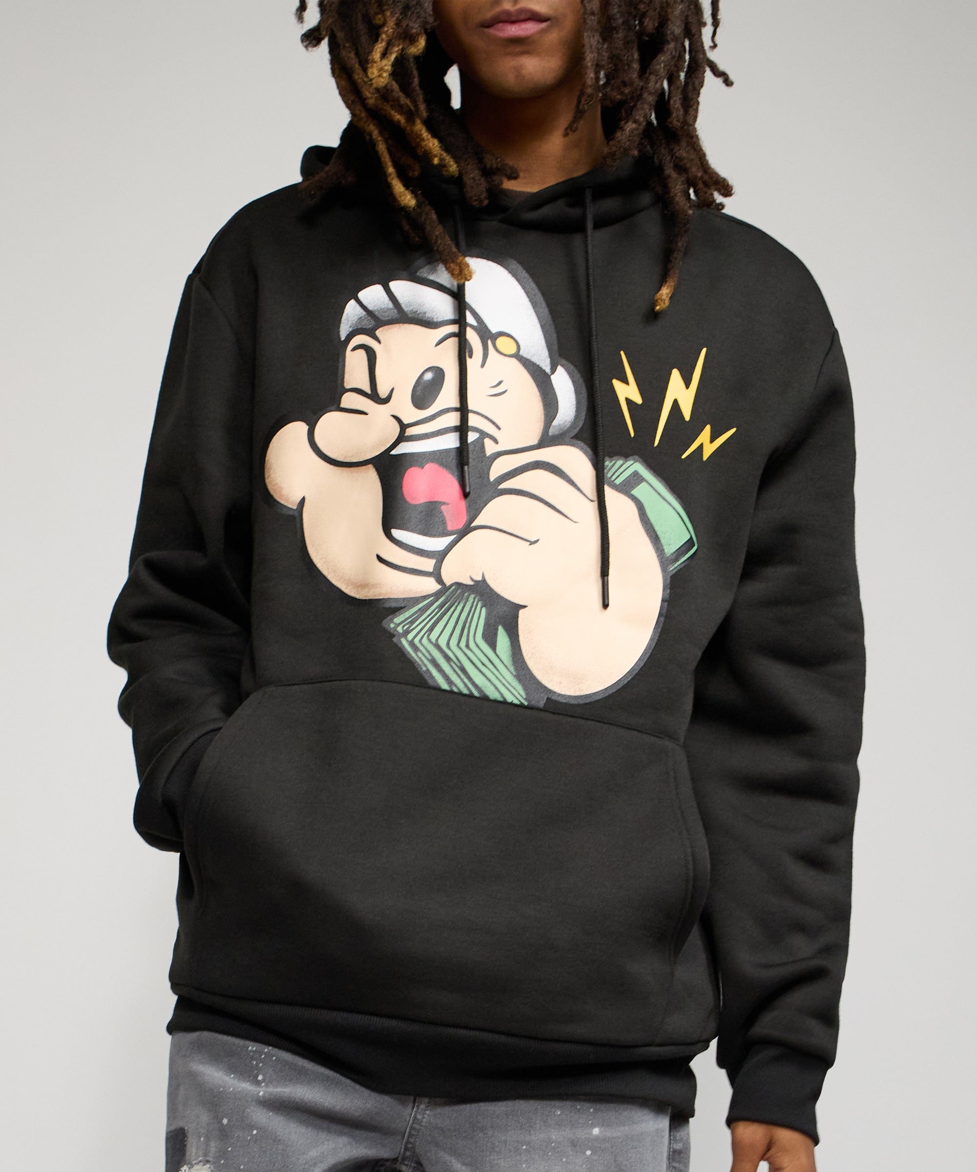 Popeye Front And Back Print Hoodie - Black