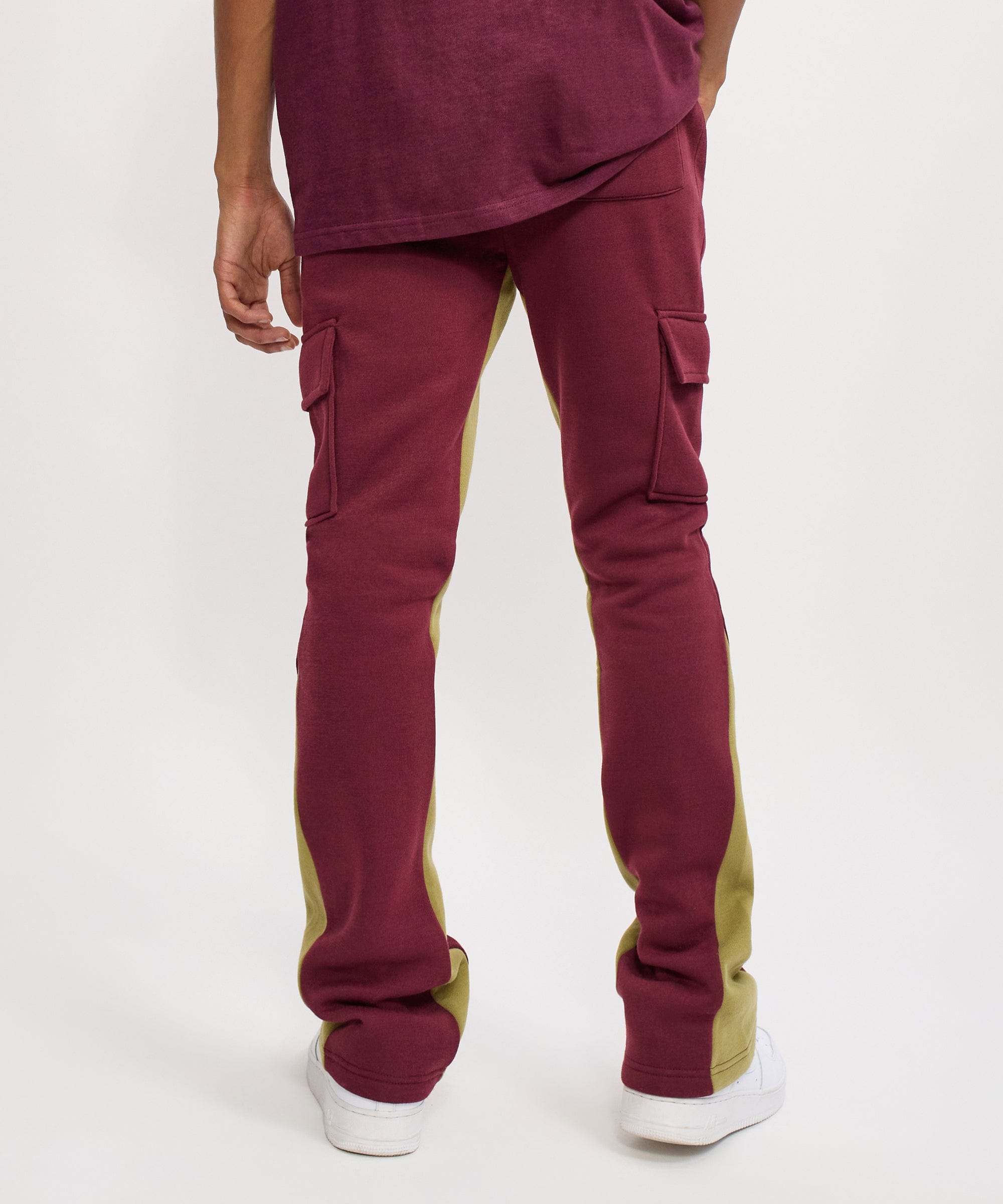 Flare Stacked Fleece Sweatpants - Burgundy
