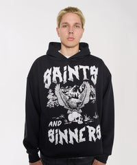Saint And Sinners Raw Hem Hoodie - Black