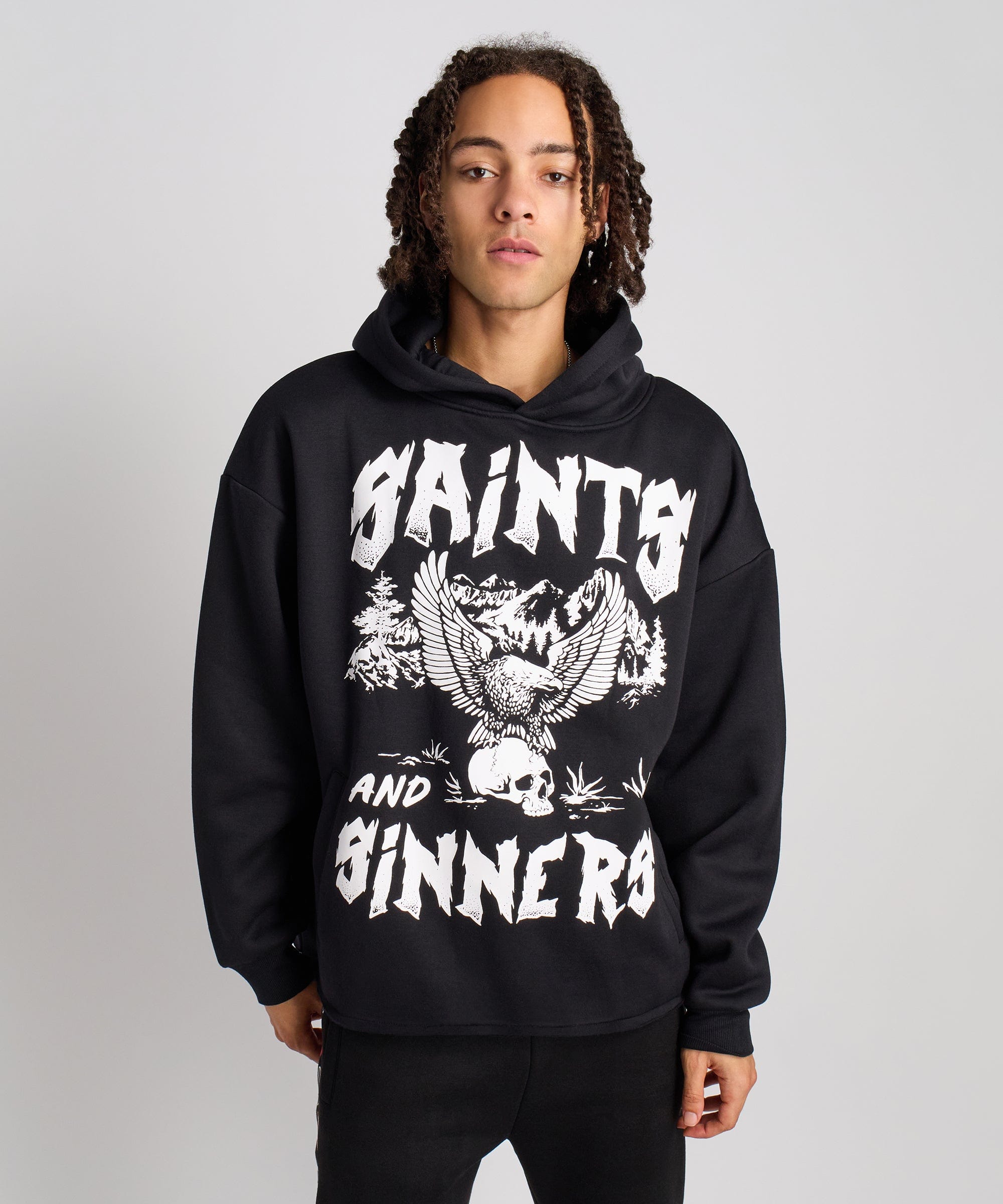 Saint And Sinners Raw Hem Hoodie - Black
