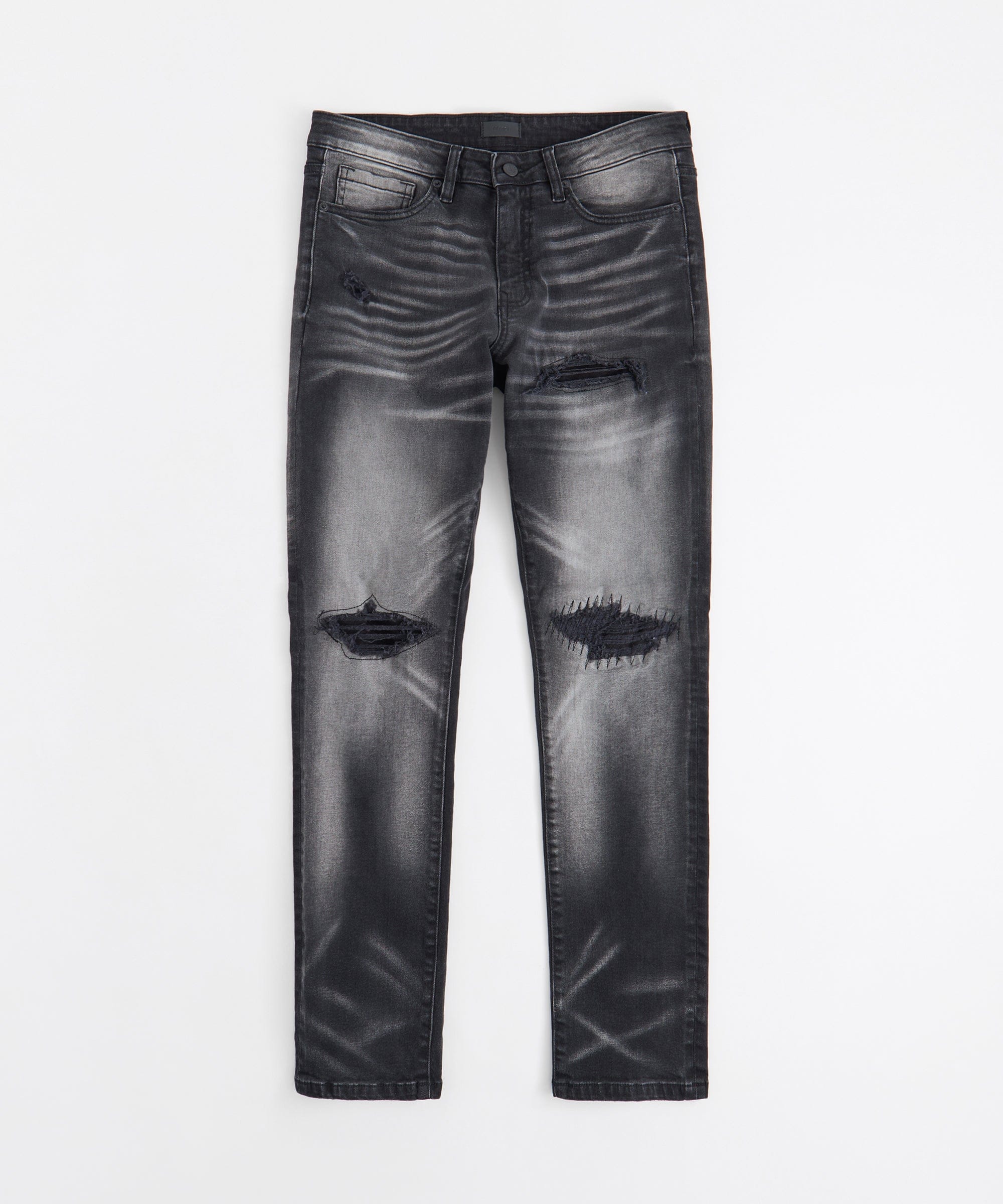Rip and Repair Washed Denim Jeans - Black