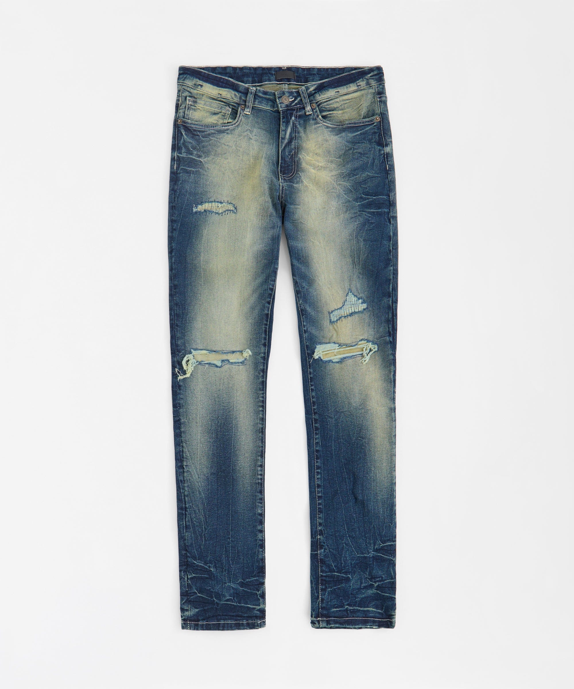 Rip and Repair Washed Denim Jeans - Medium Blue