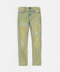 Ripped And Repaired Denim Pants - Vintage Blue
