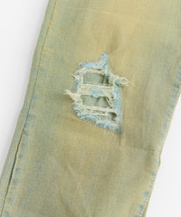 Ripped And Repaired Denim Pants - Vintage Blue