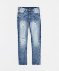 Men's Skinny Rip And Repair Denim Pants - Medium Blue