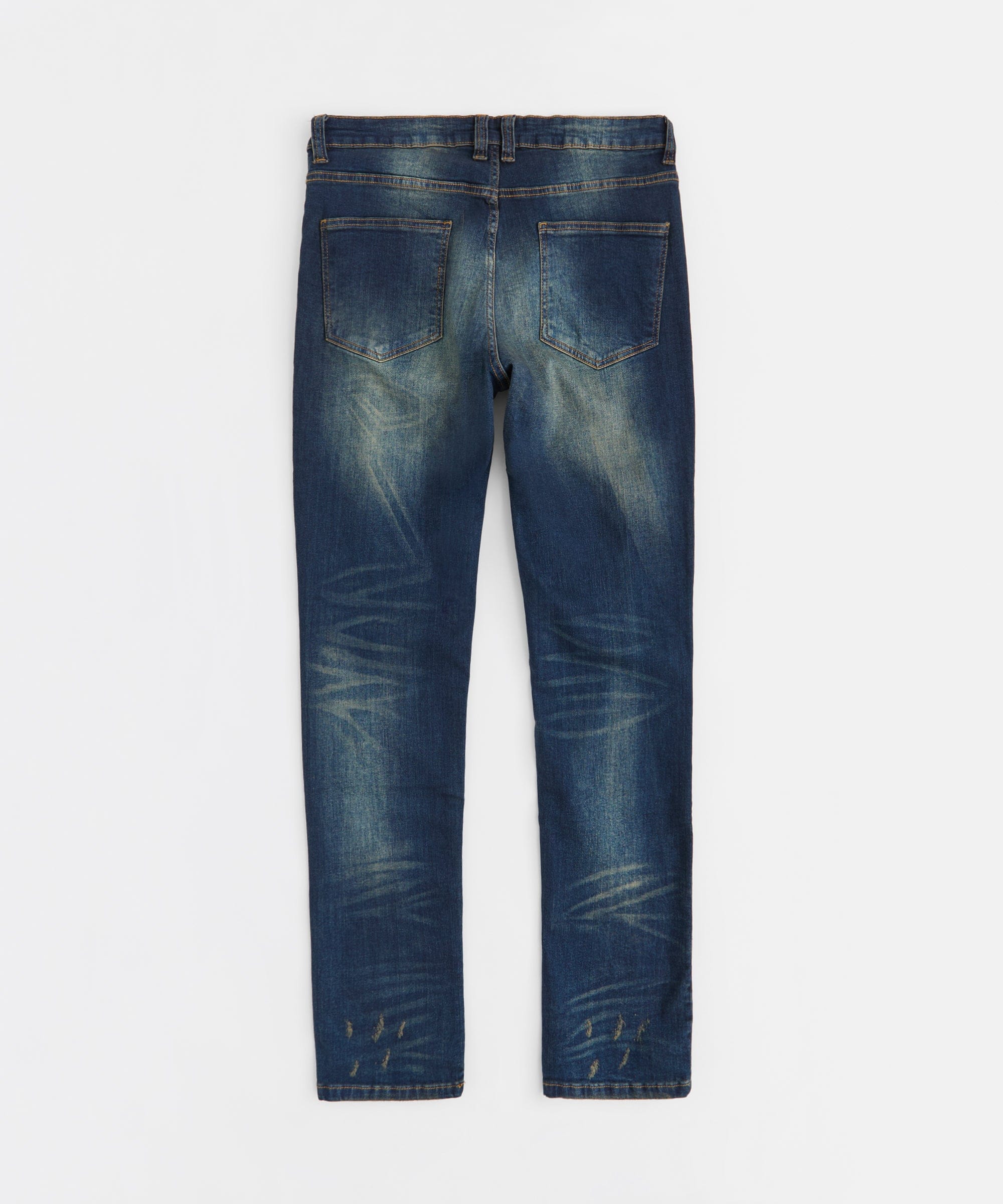 Indigo Washed Tint Rip And Repair Denim Pants - Dark Blue
