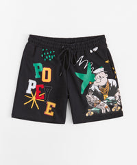 Plus Size Popeye Money Applique Short - Black